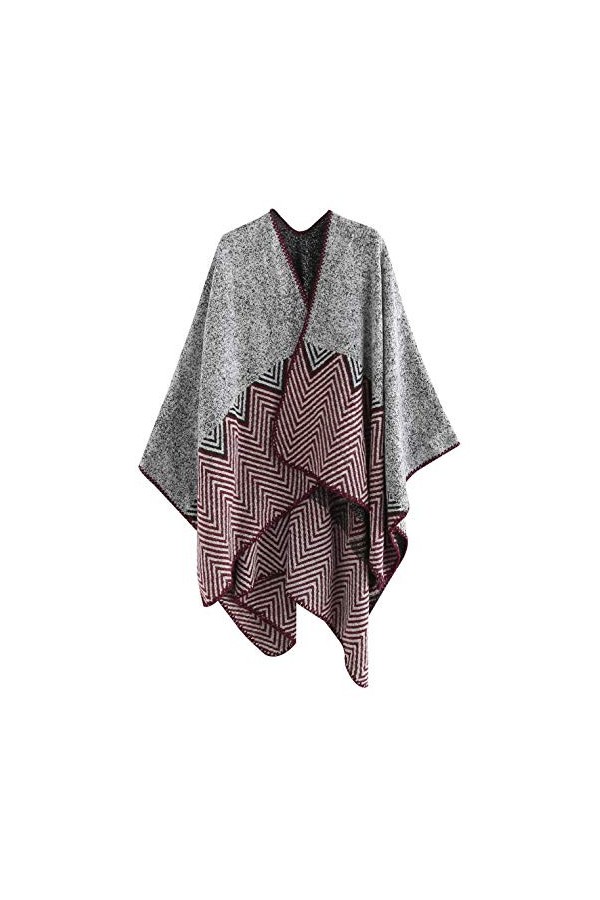 Femmes Poncho Foulard Couverture Chaud Cape Manteau Cape Echarpe Epaisse Châle - Gris