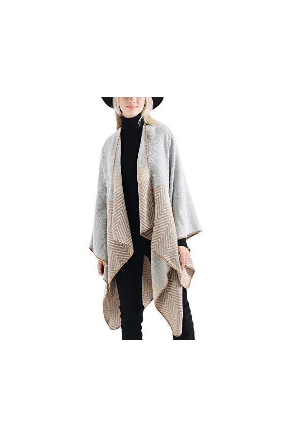 Femmes Poncho Foulard Couverture Chaud Cape Manteau Cape Echarpe Epaisse Châle - Gris