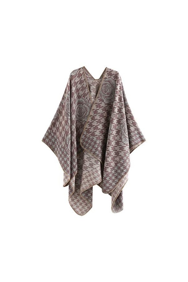 Femmes Poncho Foulard Couverture Chaud Cape Manteau Cape Echarpe Epaisse Châle - Gris