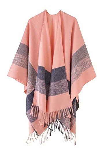 FEOYA Cape Poncho Femme Châle Foulard Couverture Élégant Vintage Épaissie Chaud Hiver Cardigan à Devant Ouvert A4