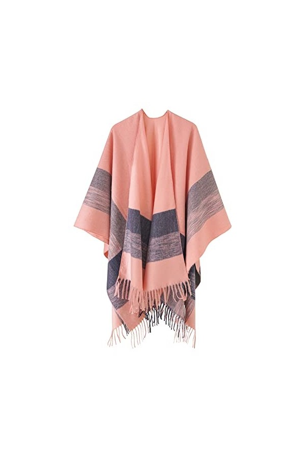 FEOYA Cape Poncho Femme Châle Foulard Couverture Élégant Vintage Épaissie Chaud Hiver Cardigan à Devant Ouvert A4