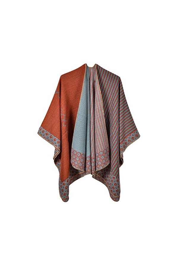 FEOYA Cape Poncho Femme Châle Foulard Couverture Élégant Vintage Épaissie Chaud Hiver Cardigan à Devant Ouvert A4