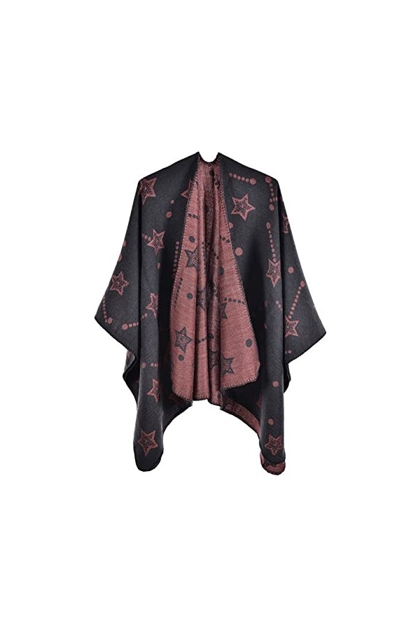 FEOYA Cape Poncho Femme Châle Foulard Couverture Élégant Vintage Épaissie Chaud Hiver Cardigan à Devant Ouvert A4