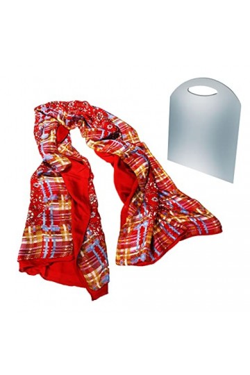 BEAT Châle 100% Soie Imprimée Réversible Design Collection 50 x 180 cm Rouge