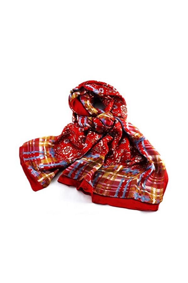 BEAT Châle 100% Soie Imprimée Réversible Design Collection 50 x 180 cm Rouge