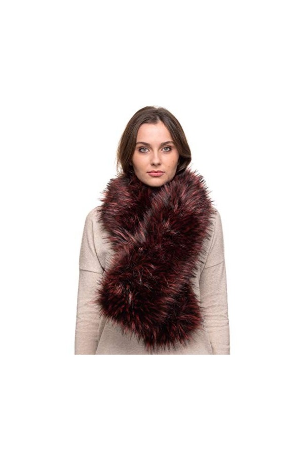 Futrzane Droit Echarpe Fausse Fourrure de Renard Dames Châle Col en Fourrure d’hiver Brun avec Blanc 