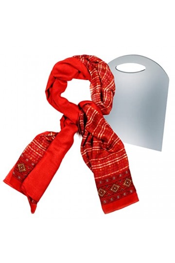 BEAT Châle 100% soie imprimés réversibles. Collection Design Femme 50 x 180 cm Design de Noël Rouge