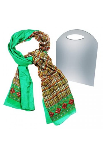 BEAT Châle 100% soie imprimés réversibles. Collection Design Femme 50 x 180 cm Design de Noël Vert