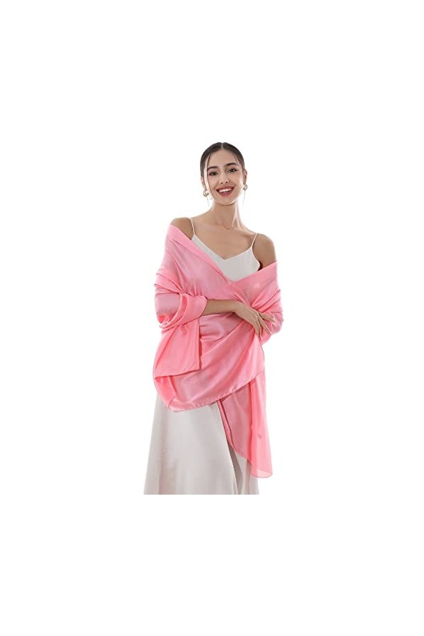 RIIQIICHY – Écharpe pour femme en mousseline de soie légère, pashmina pour cheveux, de mariage, pour robes de soirée, Rose 24