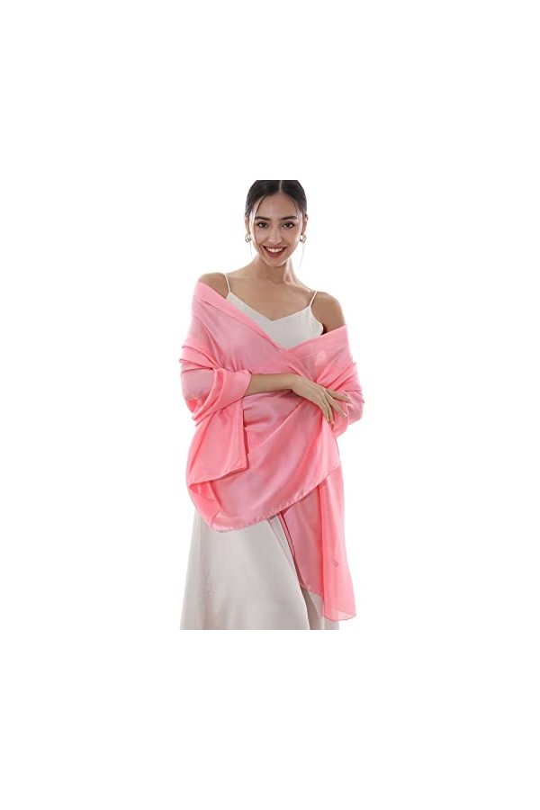 RIIQIICHY – Écharpe pour femme en mousseline de soie légère, pashmina pour cheveux, de mariage, pour robes de soirée, Rose 24