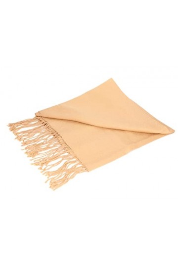prettystern - Étole 210/80 CM longue 100% Laine Pashmina Couleur unie Grande Taille Franges courtes robuste et durable - beig