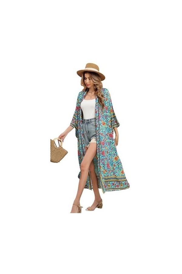R.Vivimos Kimono ample à imprimé floral pour femme - - M
