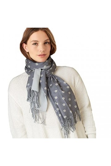 Écharpe longue réversible en cachemire léger et chaud de qualité supérieure pour toutes les saisons - Gris avec de petites ma