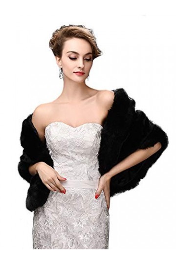 Jovono mariage secret et Châle en fausse fourrure sans manches pour femmes et les filles Noir 