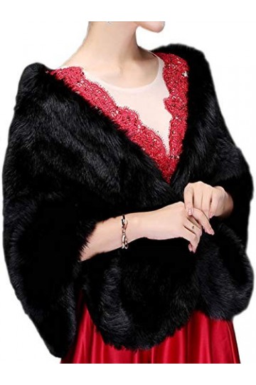 Jovono mariage secret et Châle en fausse fourrure sans manches pour femmes et les filles Noir 