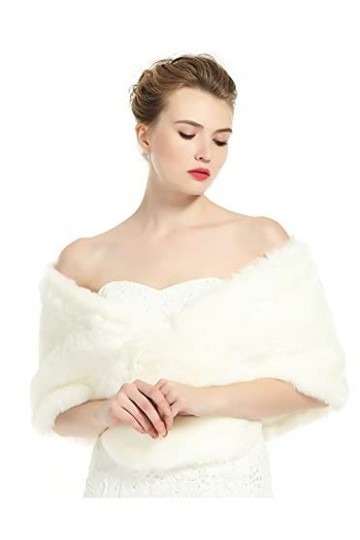 BEAUTELICATE Châle Étole en Fausse Fourrure Écharpe Boléro De Femme Mariage Hiver sur Robe de Soirée Mariée Cérémonie Fête De