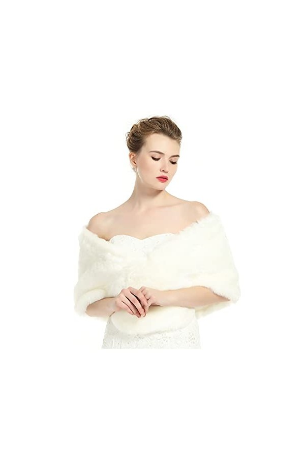 BEAUTELICATE Châle Étole en Fausse Fourrure Écharpe Boléro De Femme Mariage Hiver sur Robe de Soirée Mariée Cérémonie Fête De