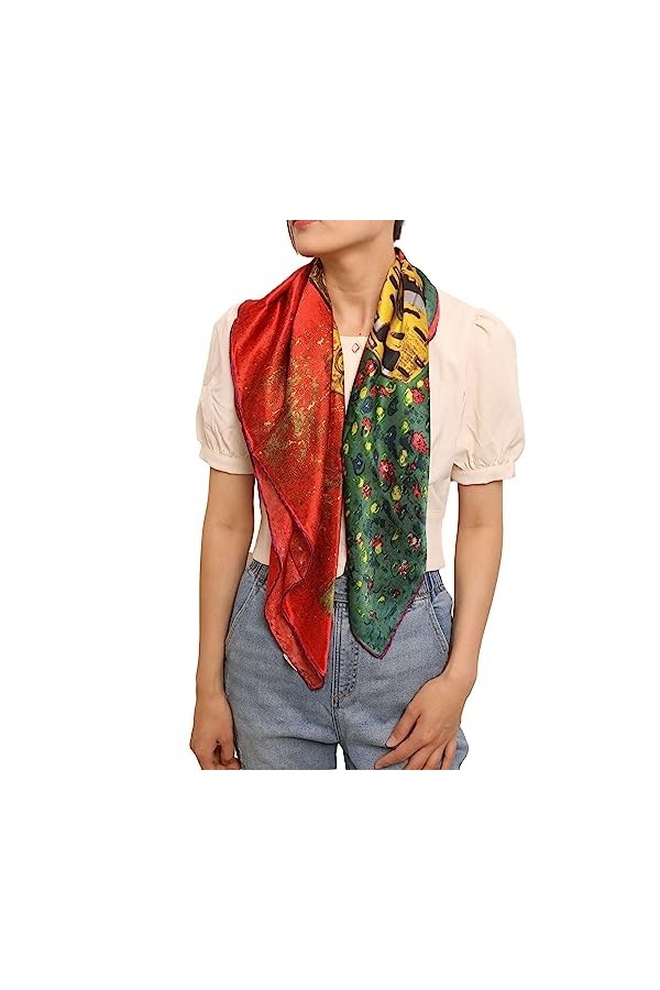 prettystern Femme 90cm étole-carré Chale en Soie Tableau Imprimé Peinture D´art Gustav Klimt le Baiser Rouge P575