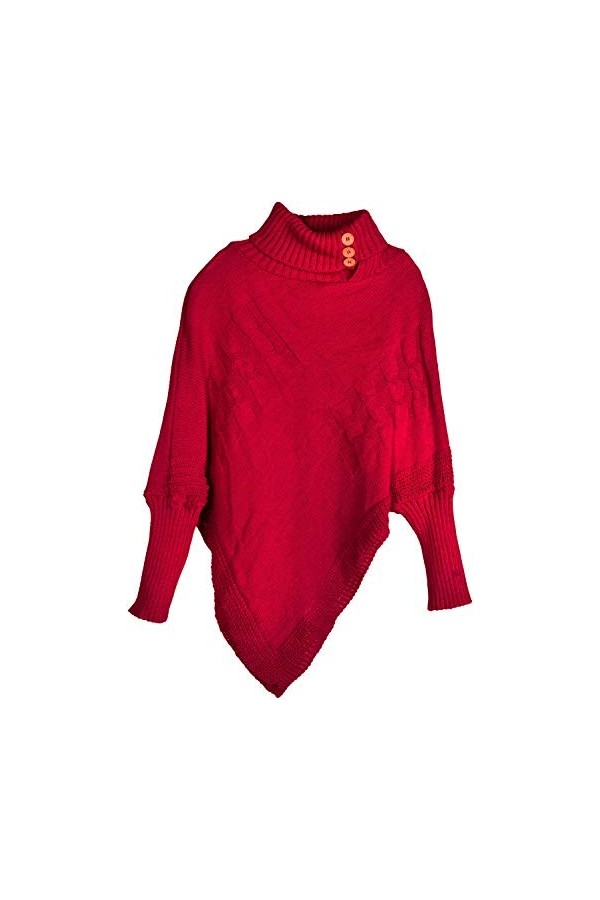 styleBREAKER Poncho pour Femme en Maille Fine avec Un Motif tressé et des Manches, col châle 08010055, Couleur:Bodeaux-Violet