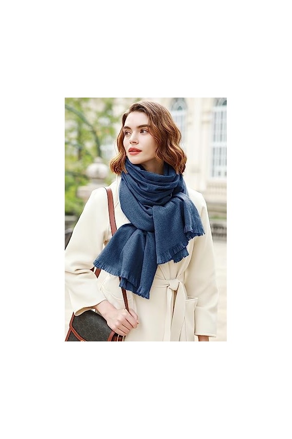 RIIQIICHY Châle pashmina pour femme - Grande écharpe dhiver douce pour robe de soirée, bleu marine, L