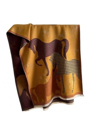 GFM® Châle pashmina imprimé chevaux au toucher cachemire pour lautomne et lhiver HSSHL , Hsshl-b-mtd-moutarde, L