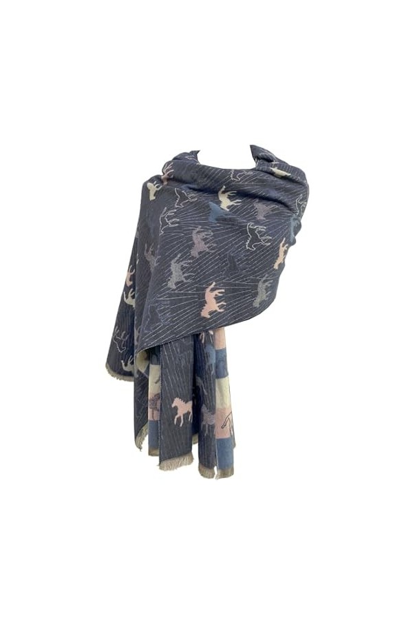 GFM® Châle pashmina imprimé chevaux au toucher cachemire pour lautomne et lhiver HSSHL , Hsshl-b-mtd-moutarde, L
