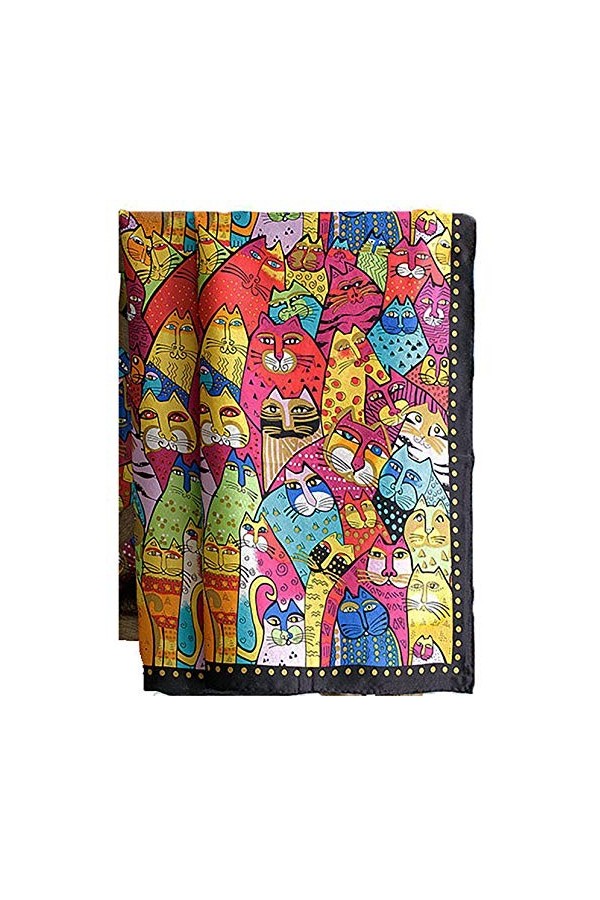 laprée - Foulard Femme en Soie Carré de Soie Foulard carré 100% soie roulotté 90 * 90 cm Reproduction Tableau - Motif Chats