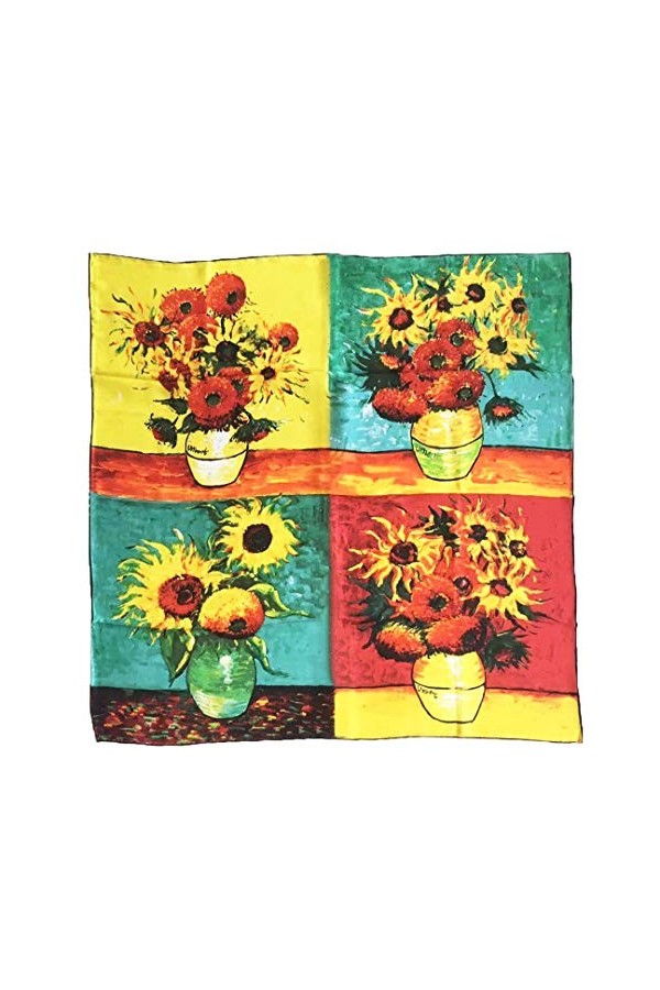 laprée - Foulard Femme en Soie Carré de Soie Foulard carré 100% soie roulotté 90 * 90 cm Reproduction Tableau - Motif Chats