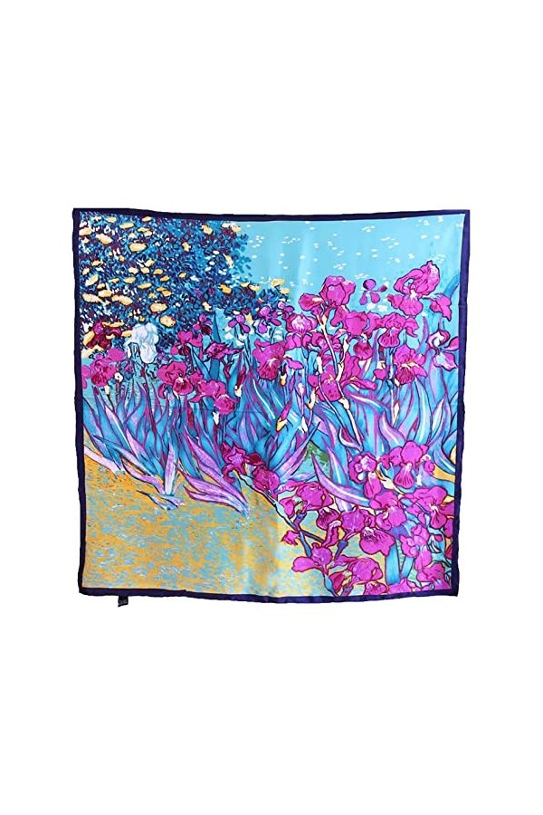 laprée - Foulard Femme en Soie Carré de Soie Foulard carré 100% soie roulotté 90 * 90 cm Reproduction Tableau - Motif Chats