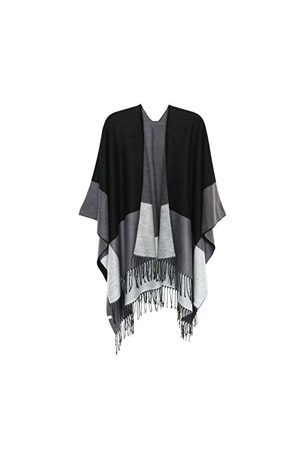 DiaryLook Poncho châle surdimensionné imprimé pour femme réversible ouvert sur le devant, 1