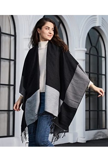 DiaryLook Poncho châle surdimensionné imprimé pour femme réversible ouvert sur le devant, 1