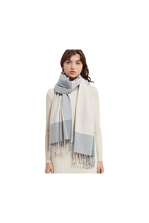 LumiSyne Hiver Écharpe a Carreaux Châle En Cachemire Pour Femmes Dégradé De Couleur Plaid Pashmina Foulards Frange Longue Gra