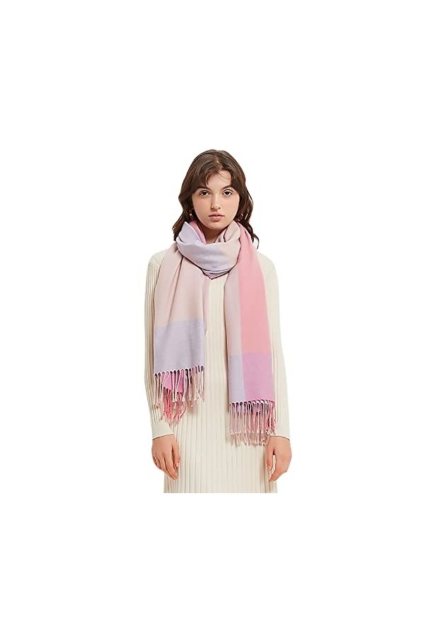 LumiSyne Hiver Écharpe a Carreaux Châle En Cachemire Pour Femmes Dégradé De Couleur Plaid Pashmina Foulards Frange Longue Gra