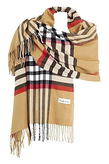 Ornella Venturi Écharpe étole pour femme à carreaux - Aspect à carreaux tendance - SC81703 - Environ 197 x 63 x 0,5 cm, camel