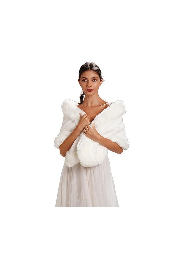 Central Chic Châle en fausse fourrure blanche à motifs pour mariage, hiver, fête, pashmina