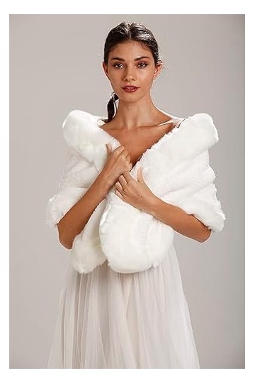 Central Chic Châle en fausse fourrure blanche à motifs pour mariage, hiver, fête, pashmina