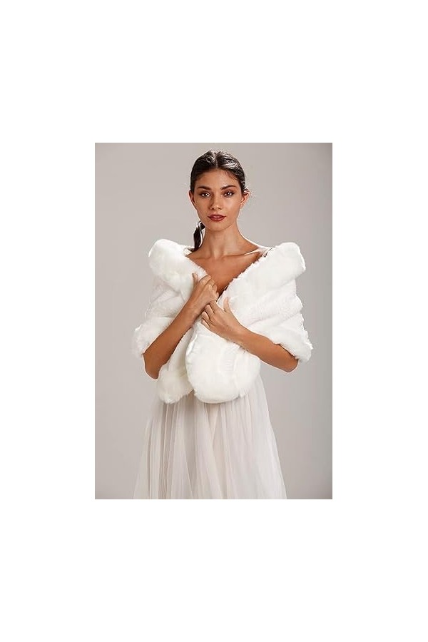 Central Chic Châle en fausse fourrure blanche à motifs pour mariage, hiver, fête, pashmina