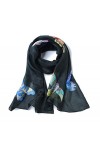 Invisible World Foulard Soie 100% Femme pour Cheveux, Cou, Tete Echarpe Longue Peint a la Main - Papillon - Noir