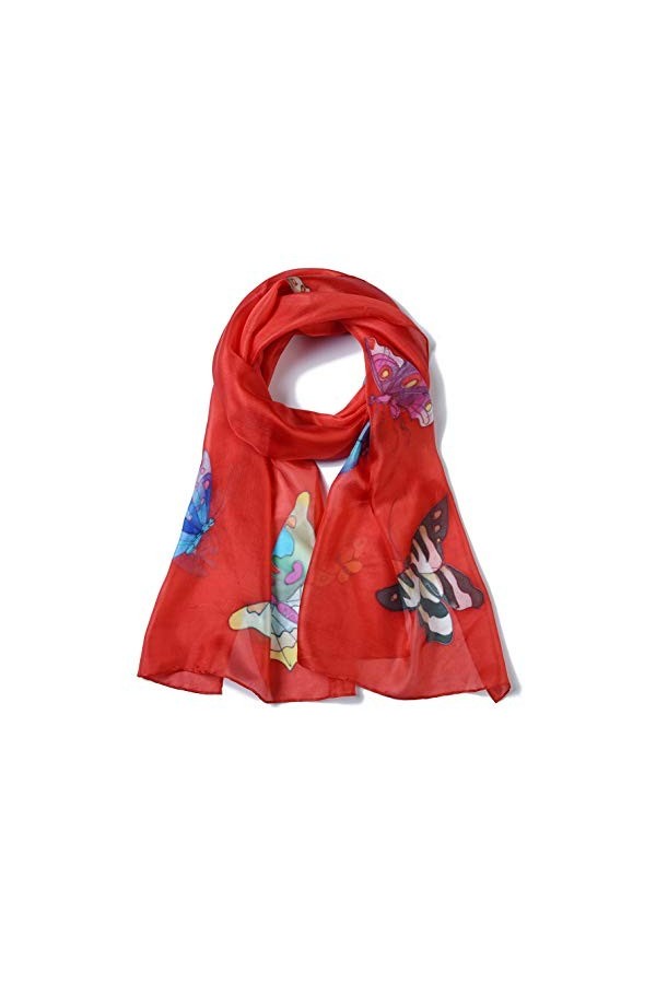 Invisible World Foulard Soie 100% Femme pour Cheveux, Cou, Tete Echarpe Longue Peint a la Main - Papillon - Noir