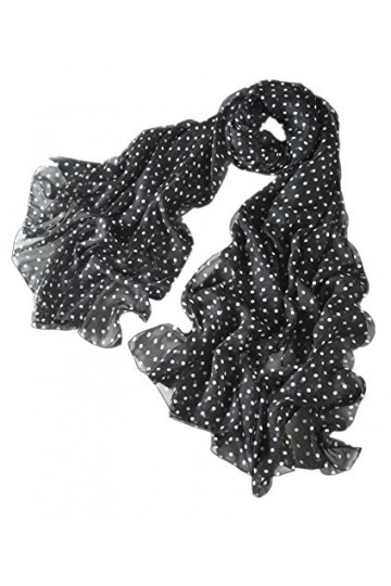 Prettystern foulard à pois mousseline de soie naturelle Impression classique vintage femme écharpe legere pour le printemps e
