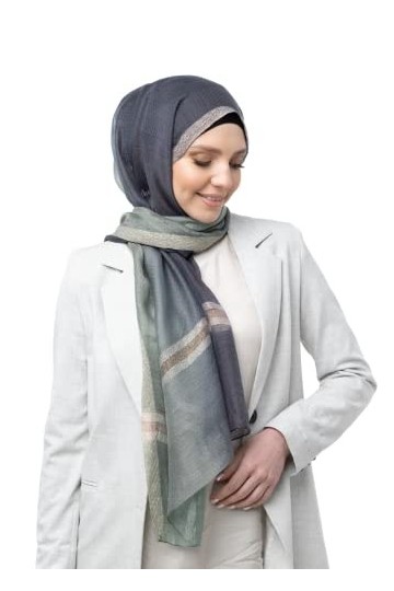 Écharpe soyeuse pour femme - Hijab - 30 % soie - Vert indigo argenté, Vert indigo., taille unique