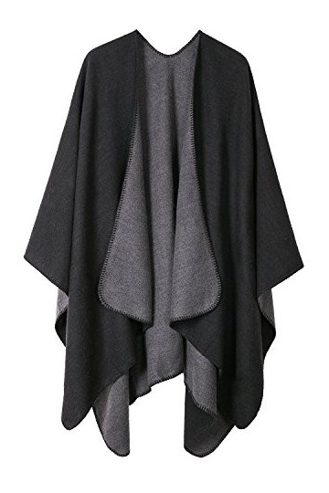 EXCHIC Femmes Rétro Plusieurs Couleurs Châle Cape Extra Large Hiver élégant Open Front Poncho Manteau Noir 