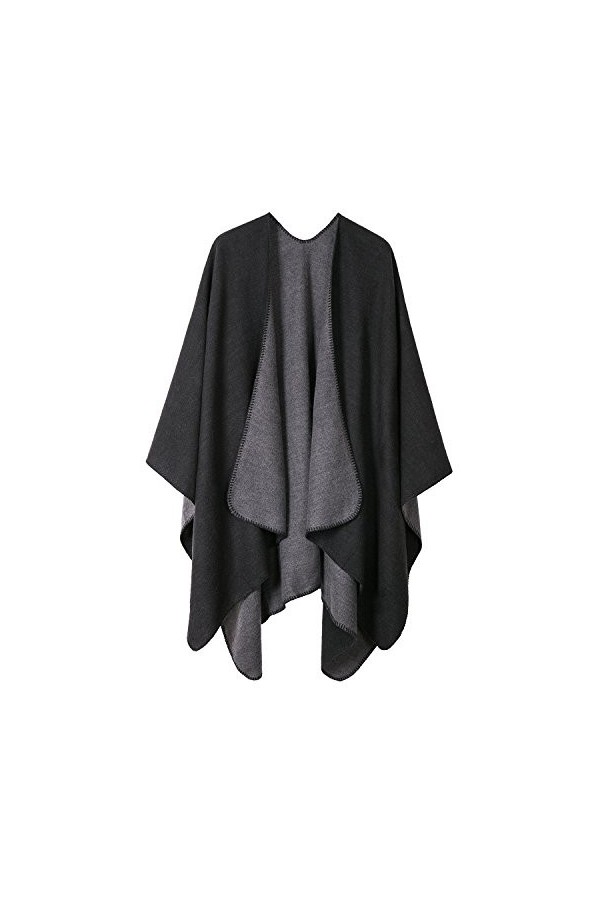EXCHIC Femmes Rétro Plusieurs Couleurs Châle Cape Extra Large Hiver élégant Open Front Poncho Manteau Noir 