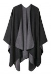 EXCHIC Femmes Rétro Plusieurs Couleurs Châle Cape Extra Large Hiver élégant Open Front Poncho Manteau Noir 