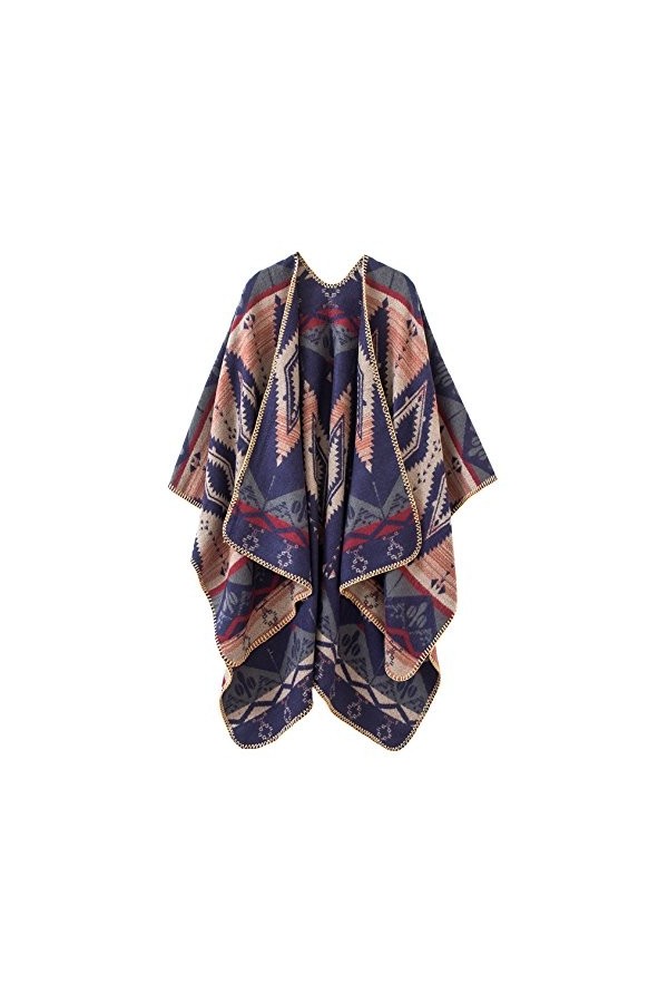 EXCHIC Femmes Rétro Plusieurs Couleurs Châle Cape Extra Large Hiver élégant Open Front Poncho Manteau Noir 