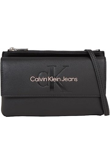 Calvin Klein Ew Flap Xbody Mono sculpté, Autre SLG Femme, Noir avec Rose, Taille Unique