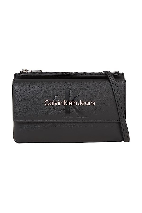 Calvin Klein Ew Flap Xbody Mono sculpté, Autre SLG Femme, Noir avec Rose, Taille Unique
