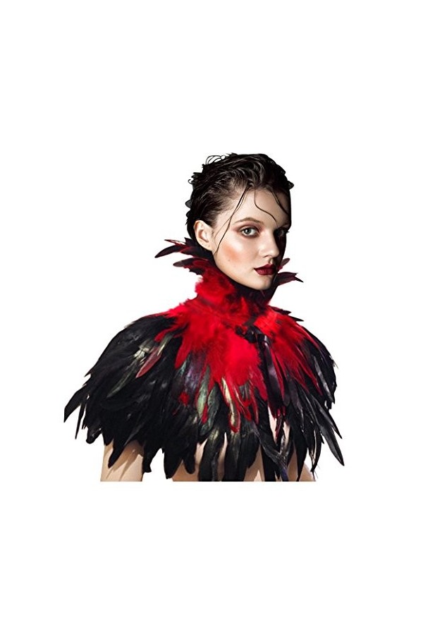 keland Gothique Victorien Plume Cape Châle Etoles Poncho avec Ras de cou Collier pour Halloween Cosplay Costume Bleu acide 