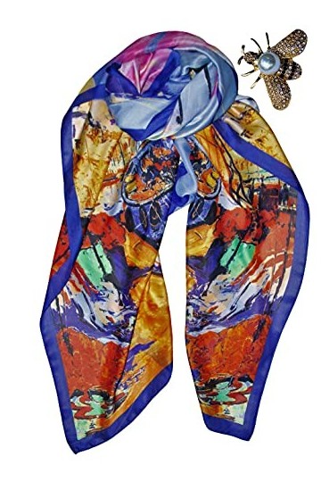 Grande écharpe en satin avec broche abeille - Cadeau pour femme/elle/maman, paréo de plage, foulard en soie végan, châles, éc