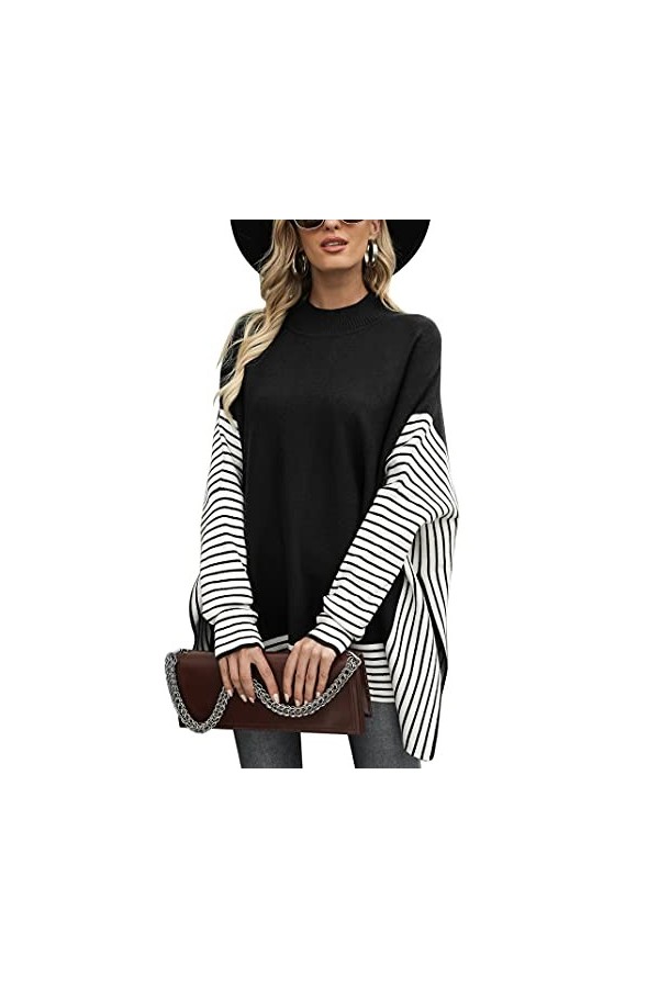 Migcaput Poncho Femme Pull en Tricot à col Montant Élégant Ponchos et Capes Femme Chaud Hiver Grand Pull Châle Orange, M 